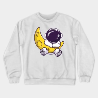 Cute Astronaut With Sickle Moon Cartoon Crewneck Sweatshirt